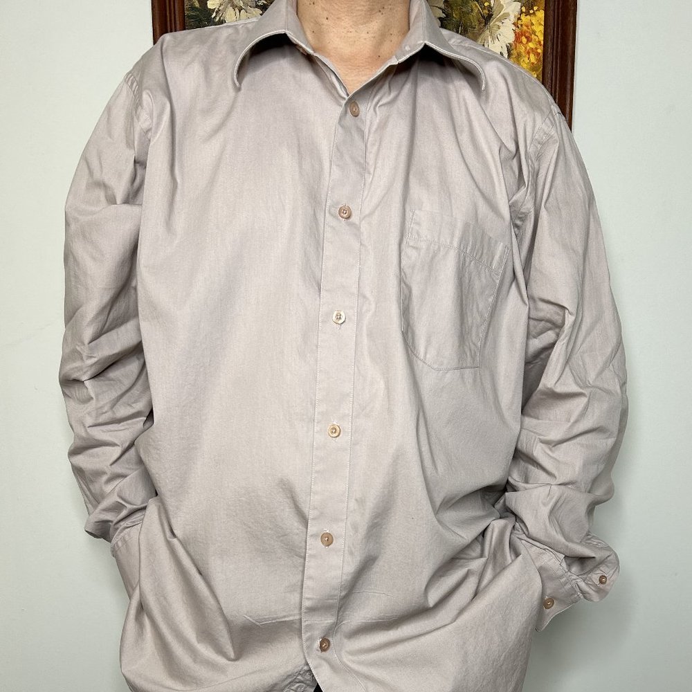 Blacker by Stanley Blacker Button Up Dress Shirt Men 17 1/2 (36/37) Light Mocha
